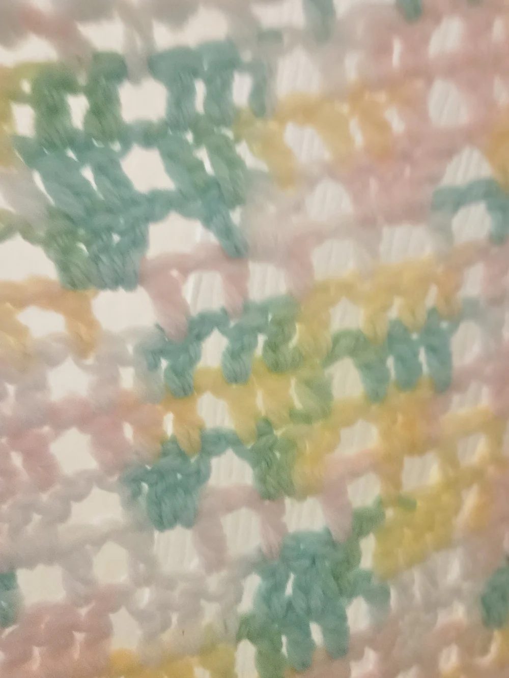 Hand-Crocheted Afghan Pastel Throw Blanket Baby Neutral Pink,Yellow Mint Fringe